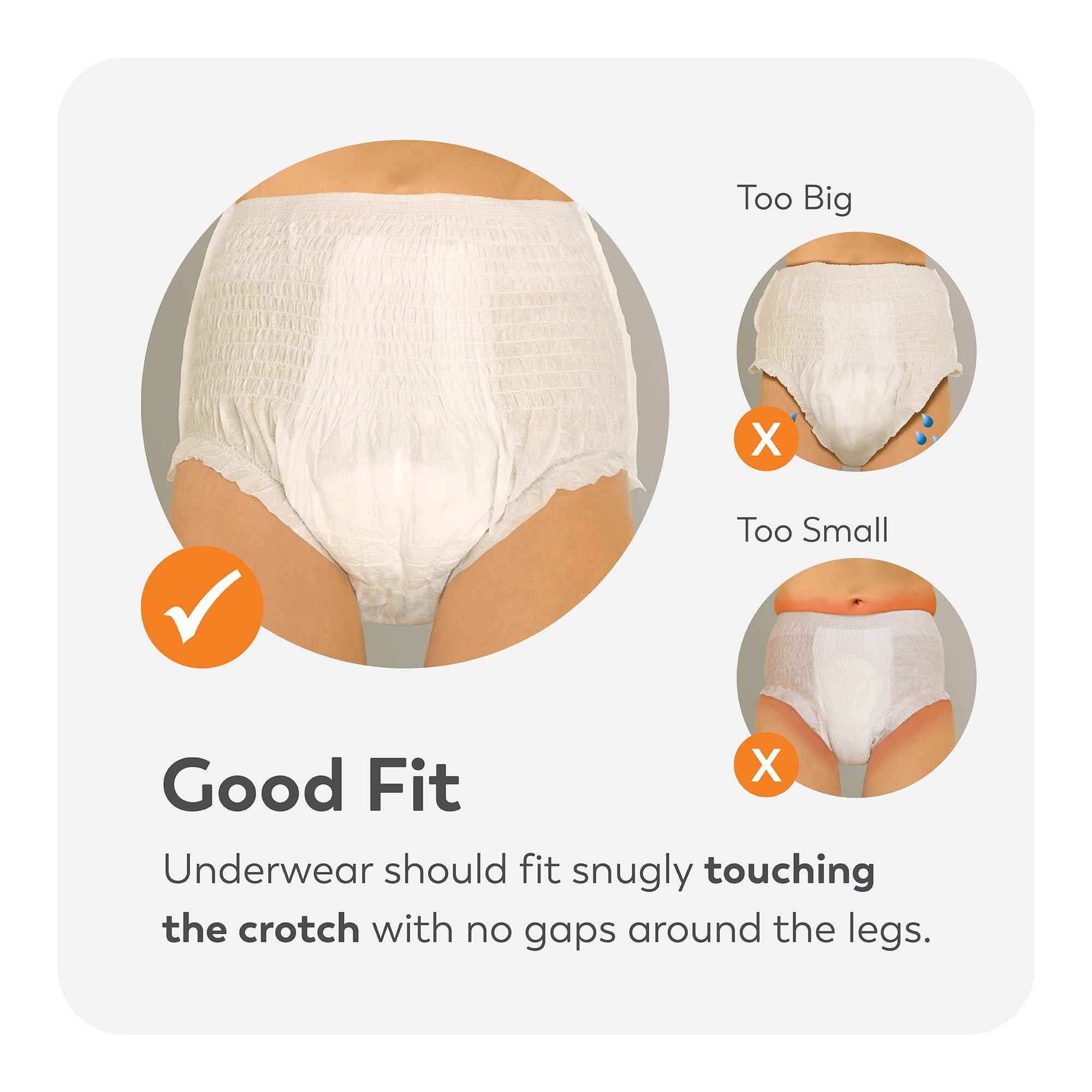 TRANQUILITY overnight underwear packaging image displays discreet, convenient disposal and storage