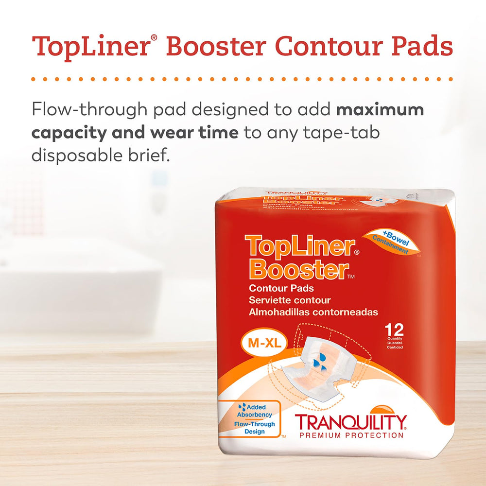 TRANQUILITY TopLiner Contour booster pad shape highlighting the wide hour-glass design.