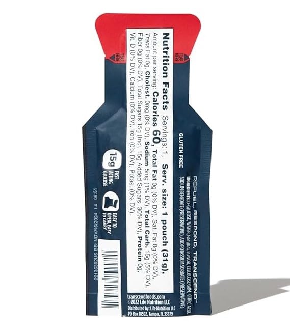 Transcend emergency energy gel pouch in use during activity