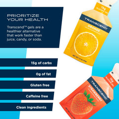 Transcend Orange flavor gel pack emphasizing citrus notes for a quick lift.
