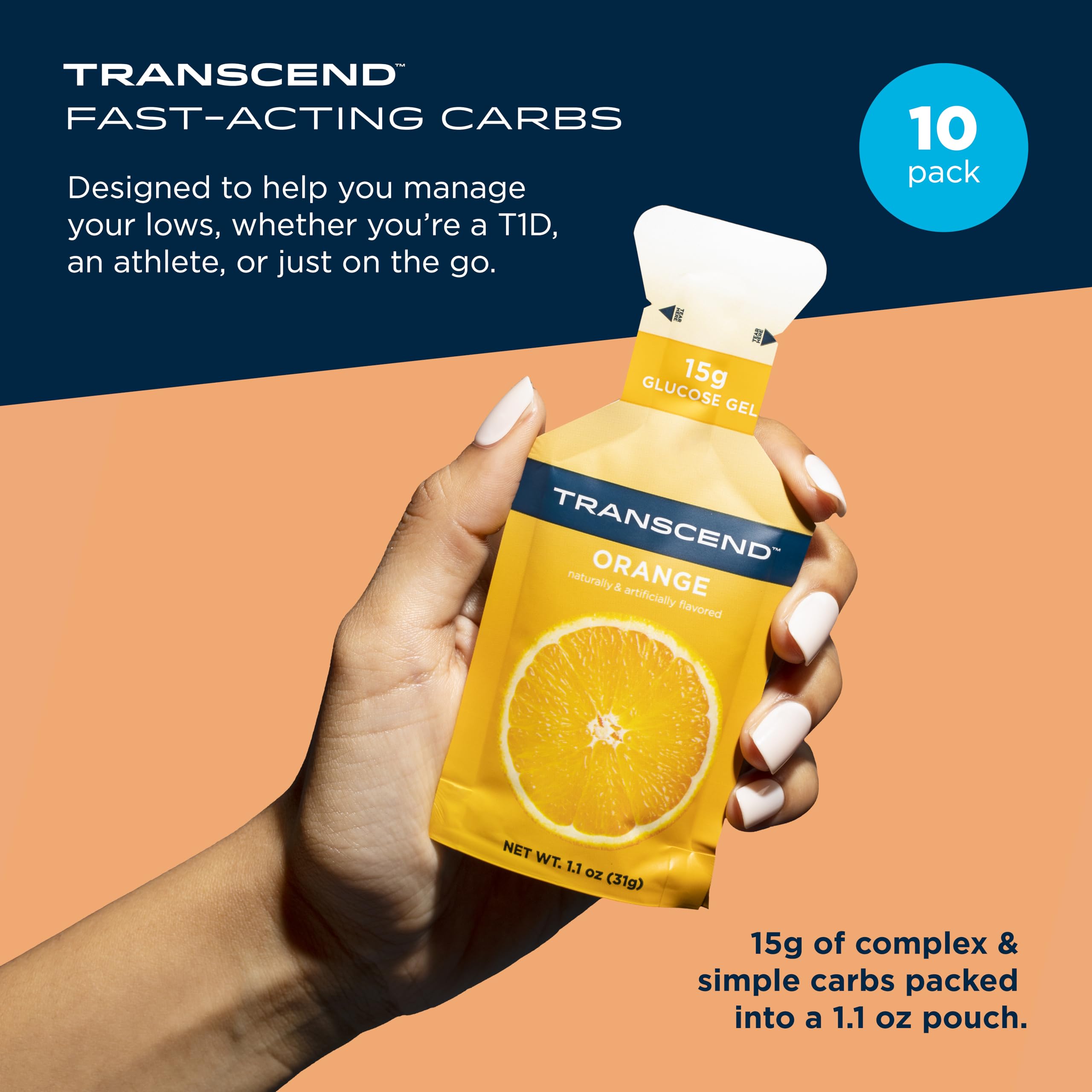 Transcend orange gel closeup highlighting smooth texture for quick energy.