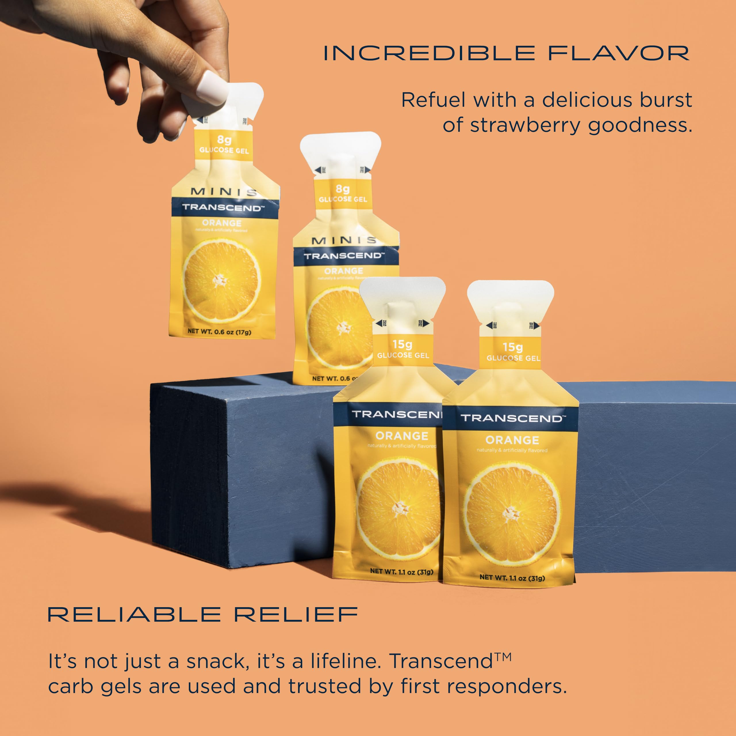 Transcend orange gel on-the-go pack ideal for steady energy during runs.
