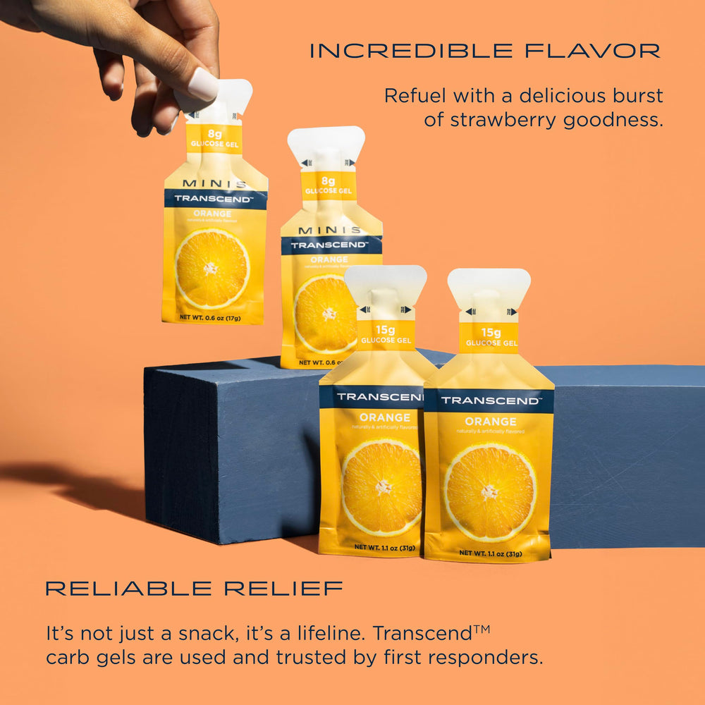 Transcend orange gel on-the-go pack ideal for steady energy during runs.
