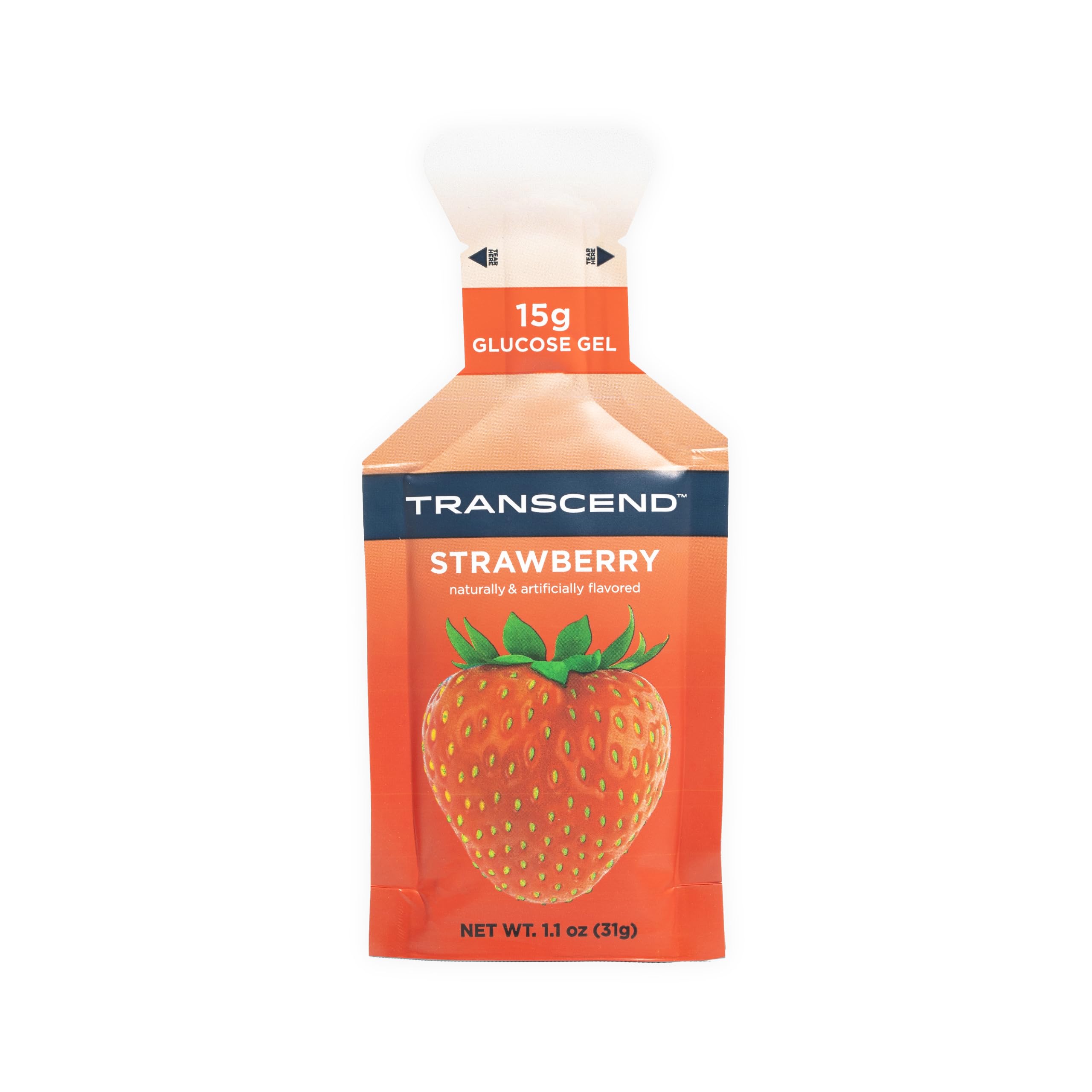 Transcend Strawberry Gel 10-pack laid out for on-the-go fueling