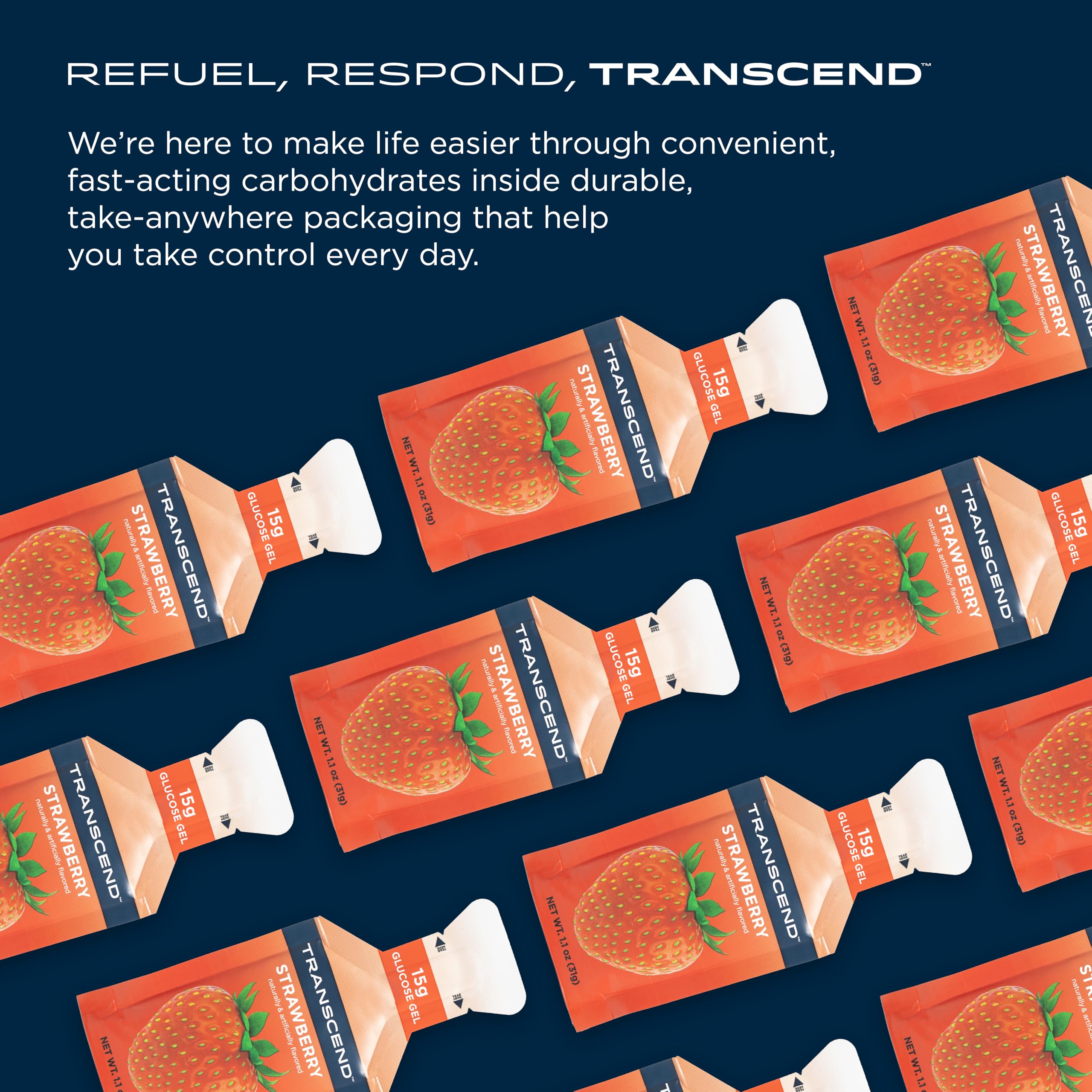 Transcend Strawberry Gel flavor closeup with strawberry imagery for flavor hints