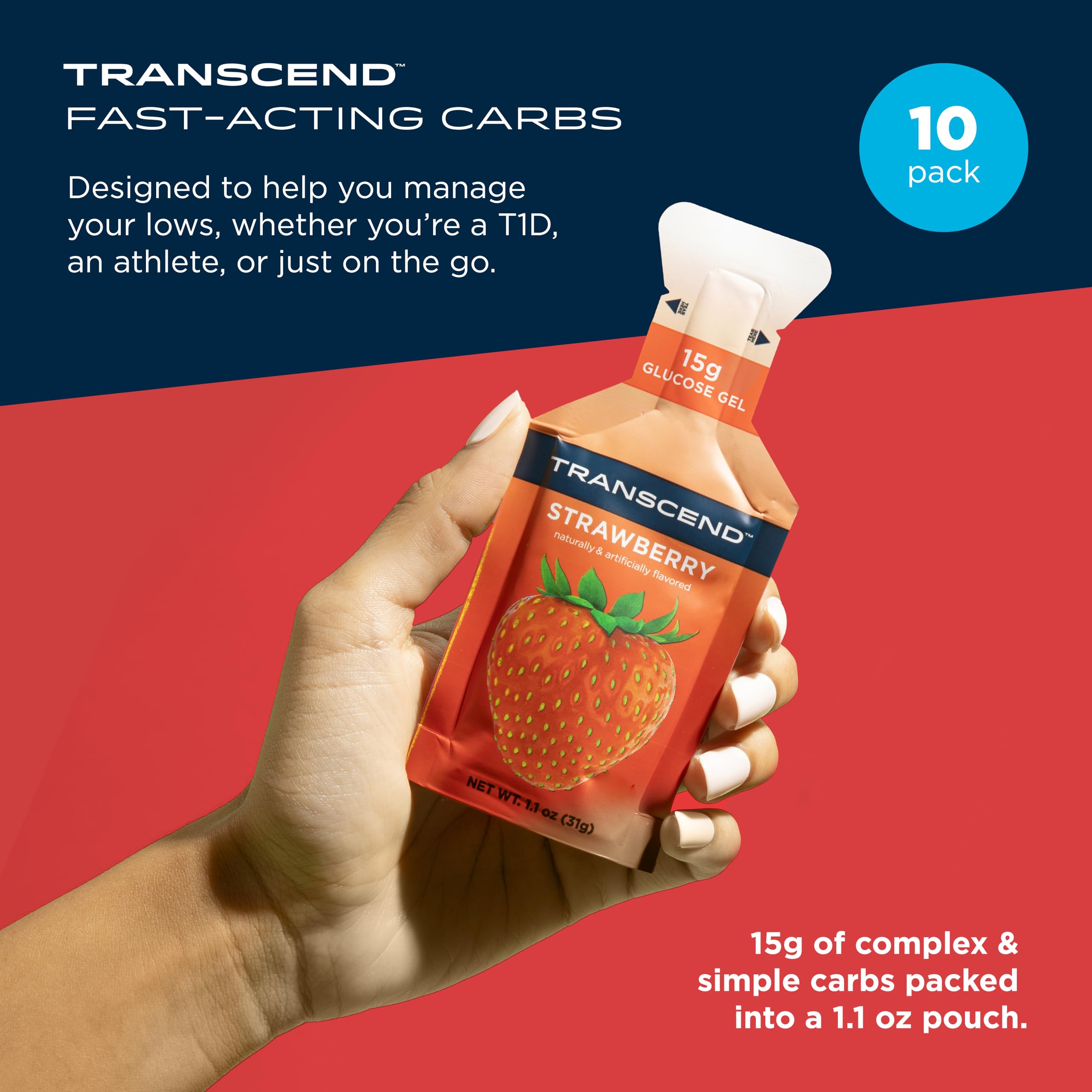 Transcend Strawberry Gel tubes arranged for quick energy during workouts
