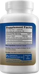 Close-up of Transfer Point Beta Glucan capsules showing purity and no fillers