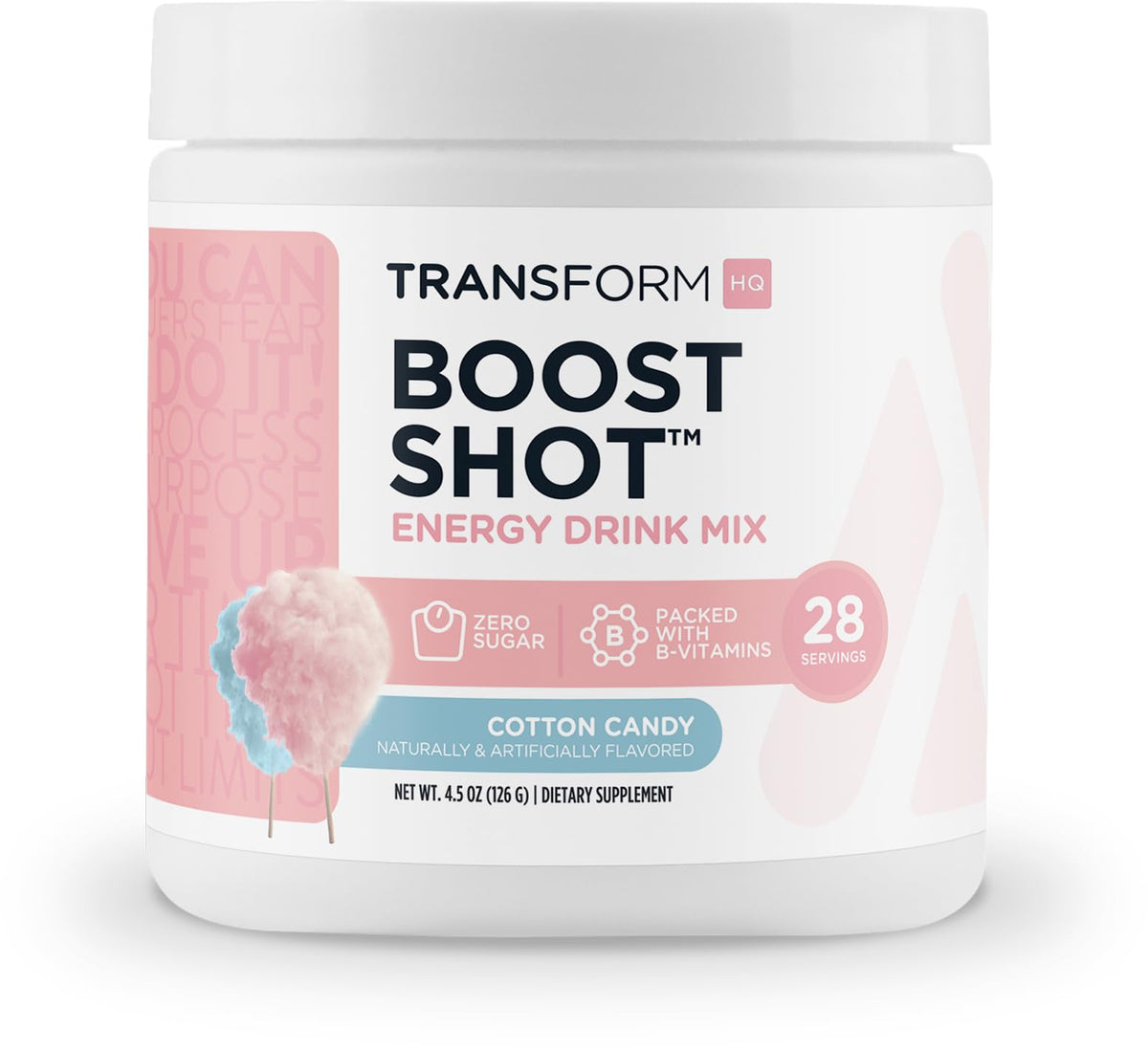 TransformHQ Energy & Focus Powder bottle in cotton candy flavor for clean energy.