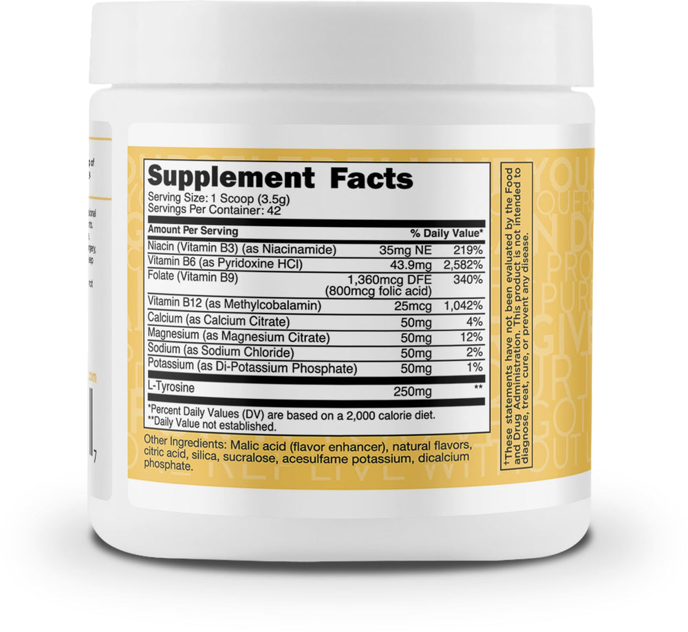 TransformHQ Hydration 42 servings label close up highlighting vitamins and minerals