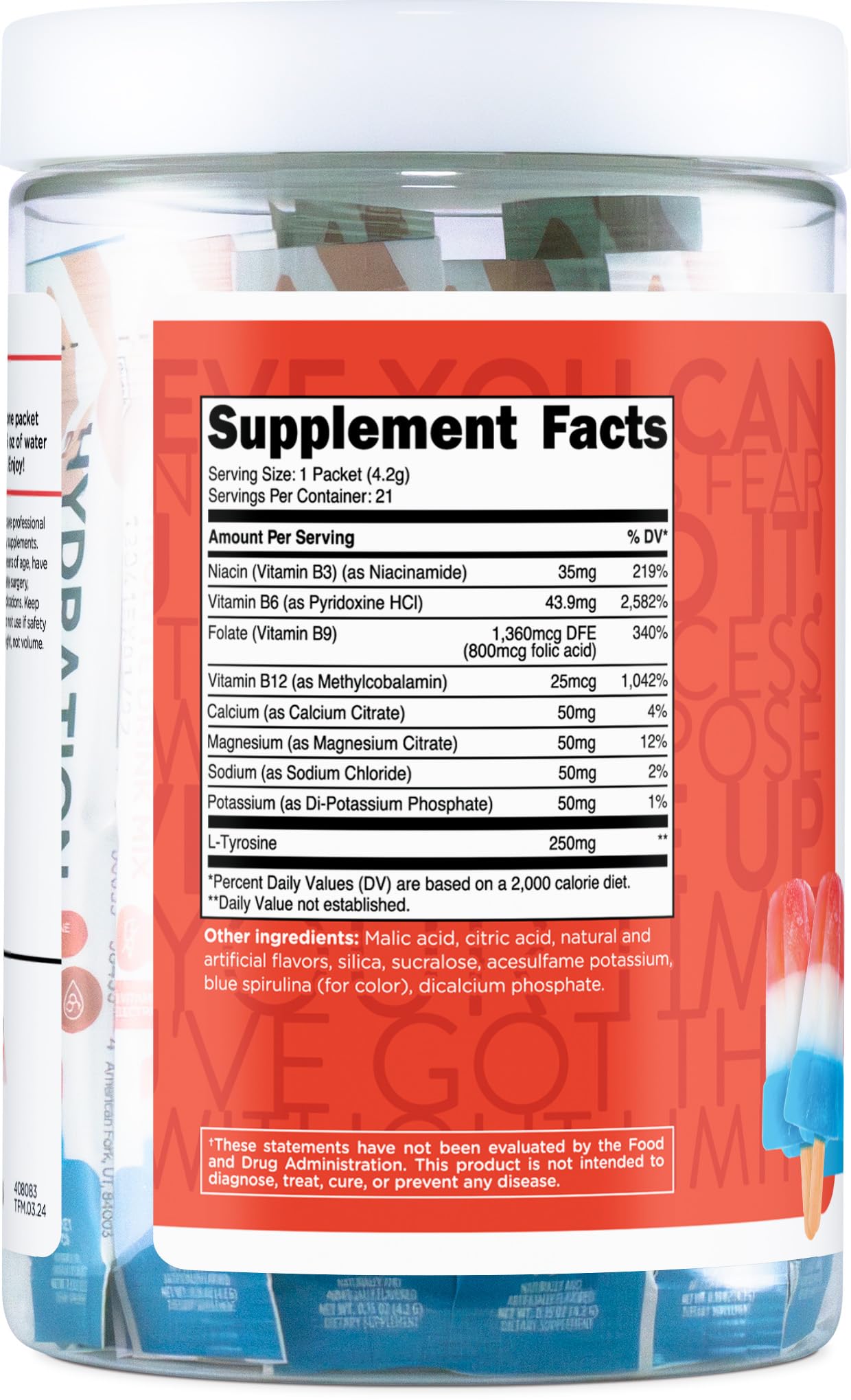 TransformHQ Hydration Rocket Pop packet dissolving in water for refreshment