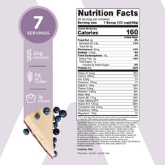TransformHQ Blueberry Cheesecake label close-up highlighting gluten-free and non-GMO status
