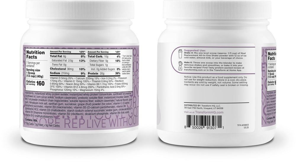 TransformHQ Blueberry Cheesecake package close-up with gluten-free labeling