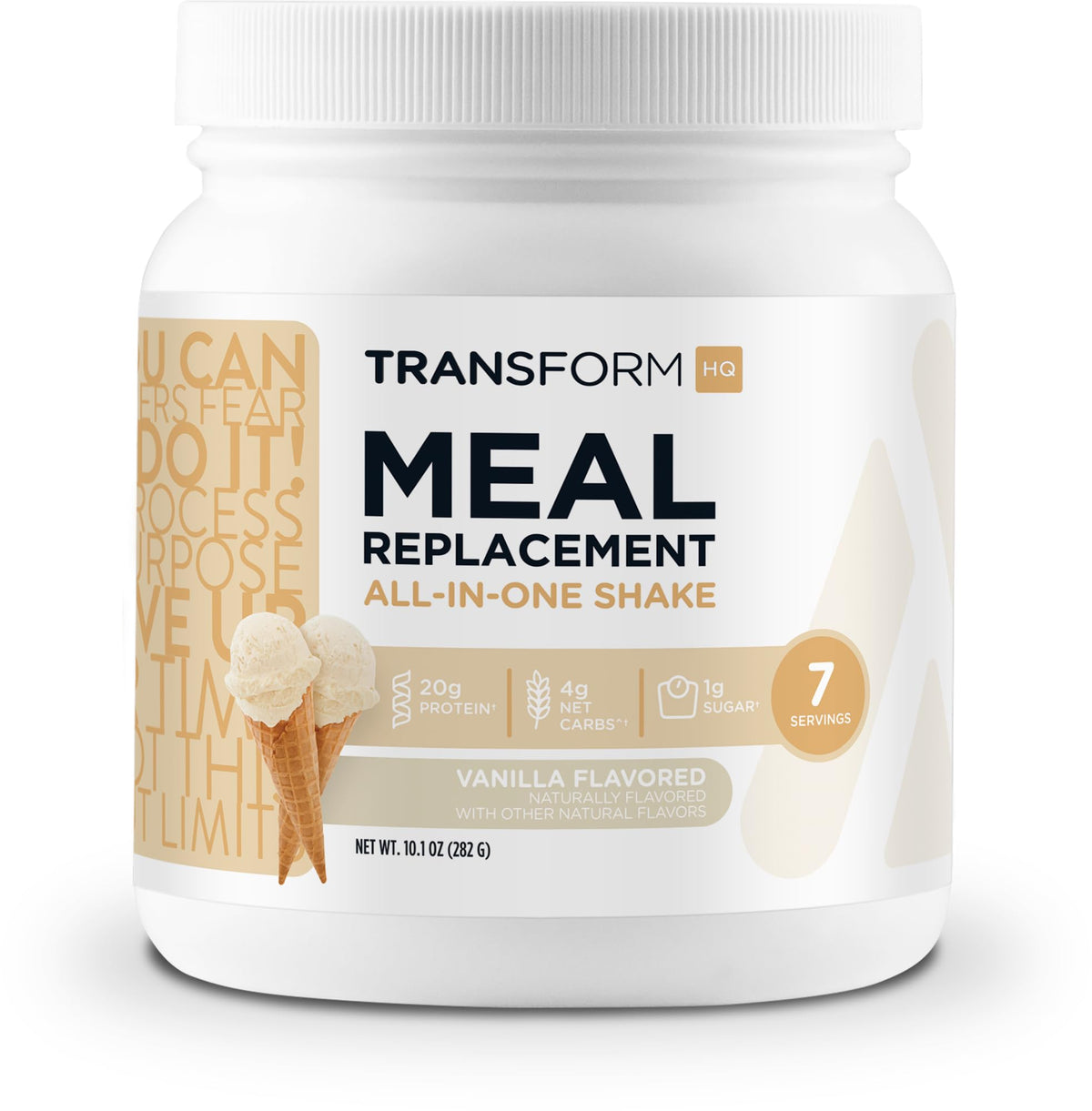 TransformHQ Vanilla bottle front for quick, quality nutrition on busy mornings.