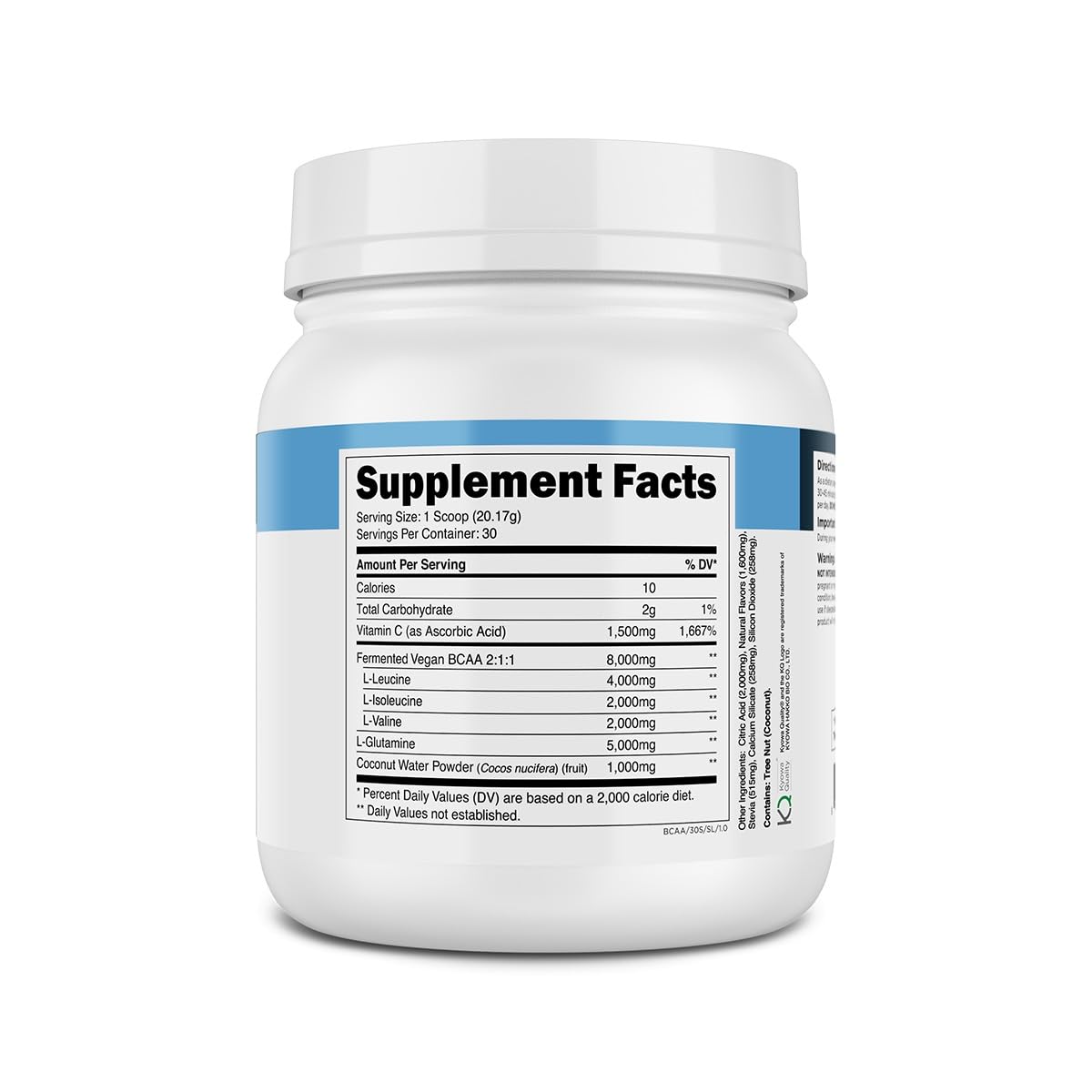 Transparent Labs BCAA Glutamine nutrition panel confirms third-party testing and purity