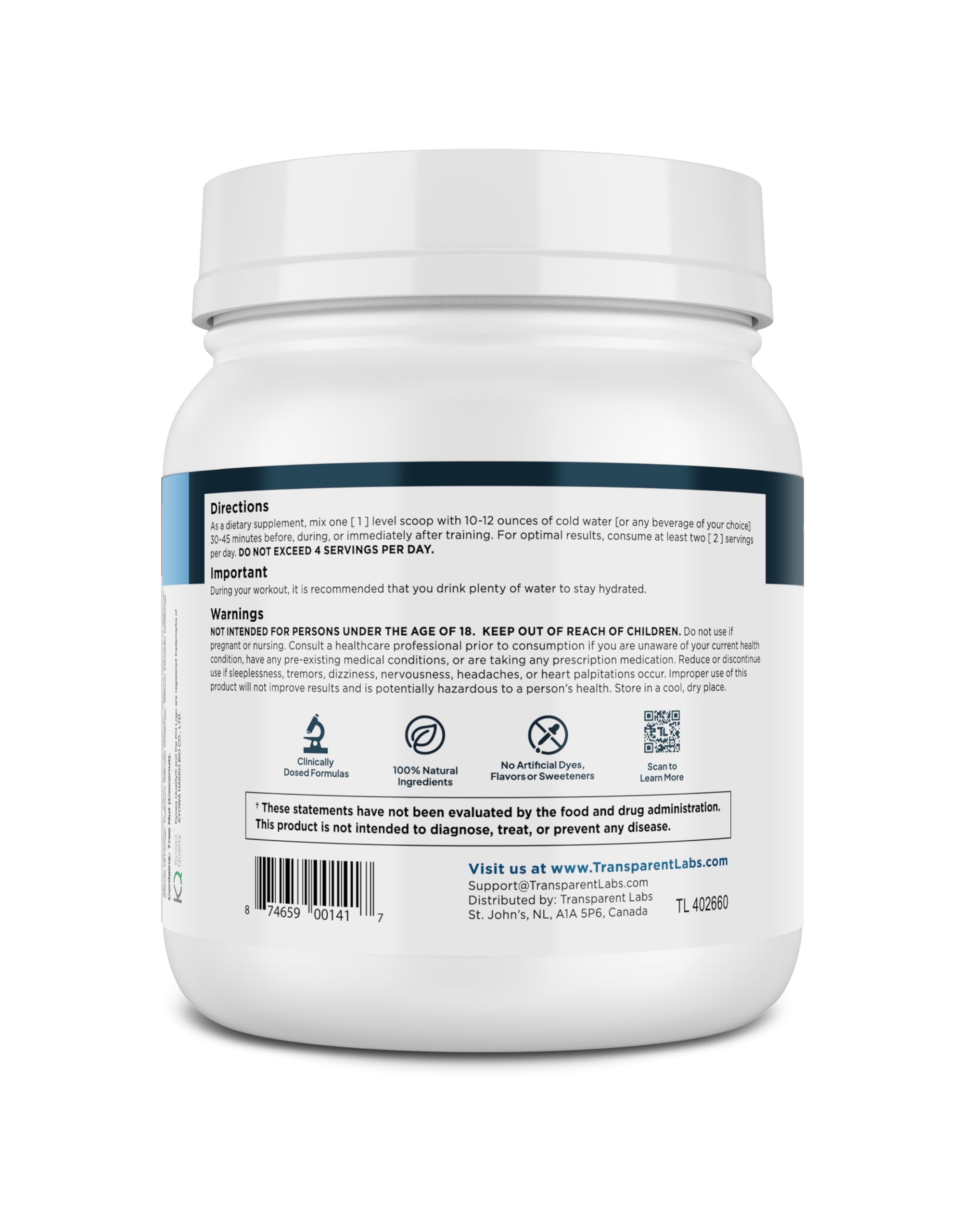 Transparent Labs BCAA Glutamine packaging communicates transparent labeling and quality