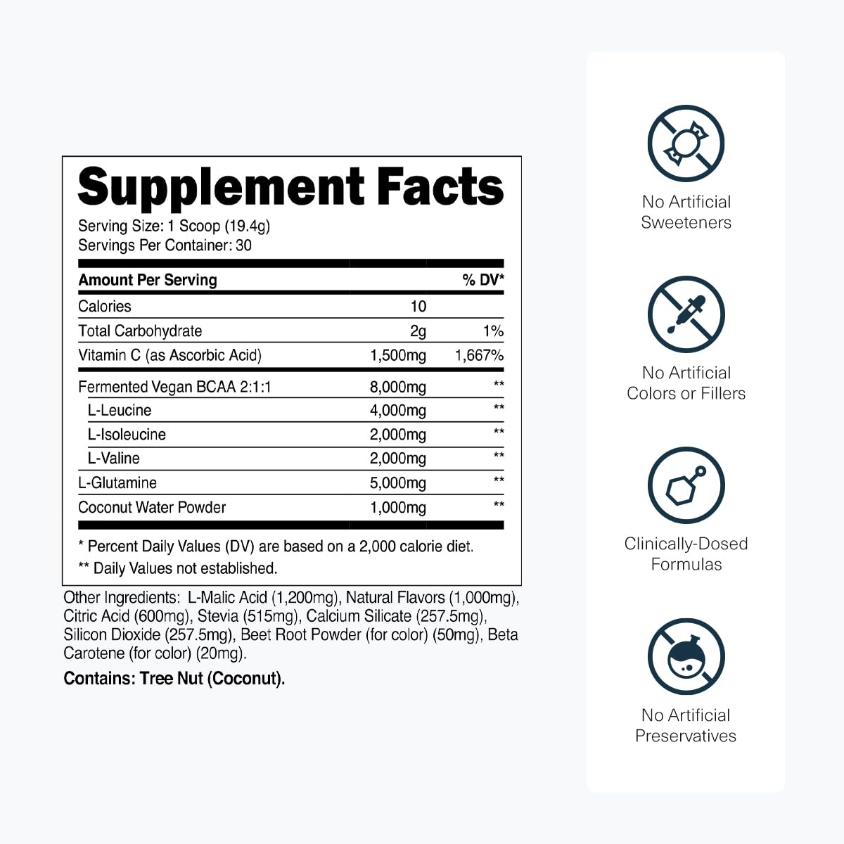 Transparent Labs BCAA Glutamine scoop demonstrates precise serving size for workouts.