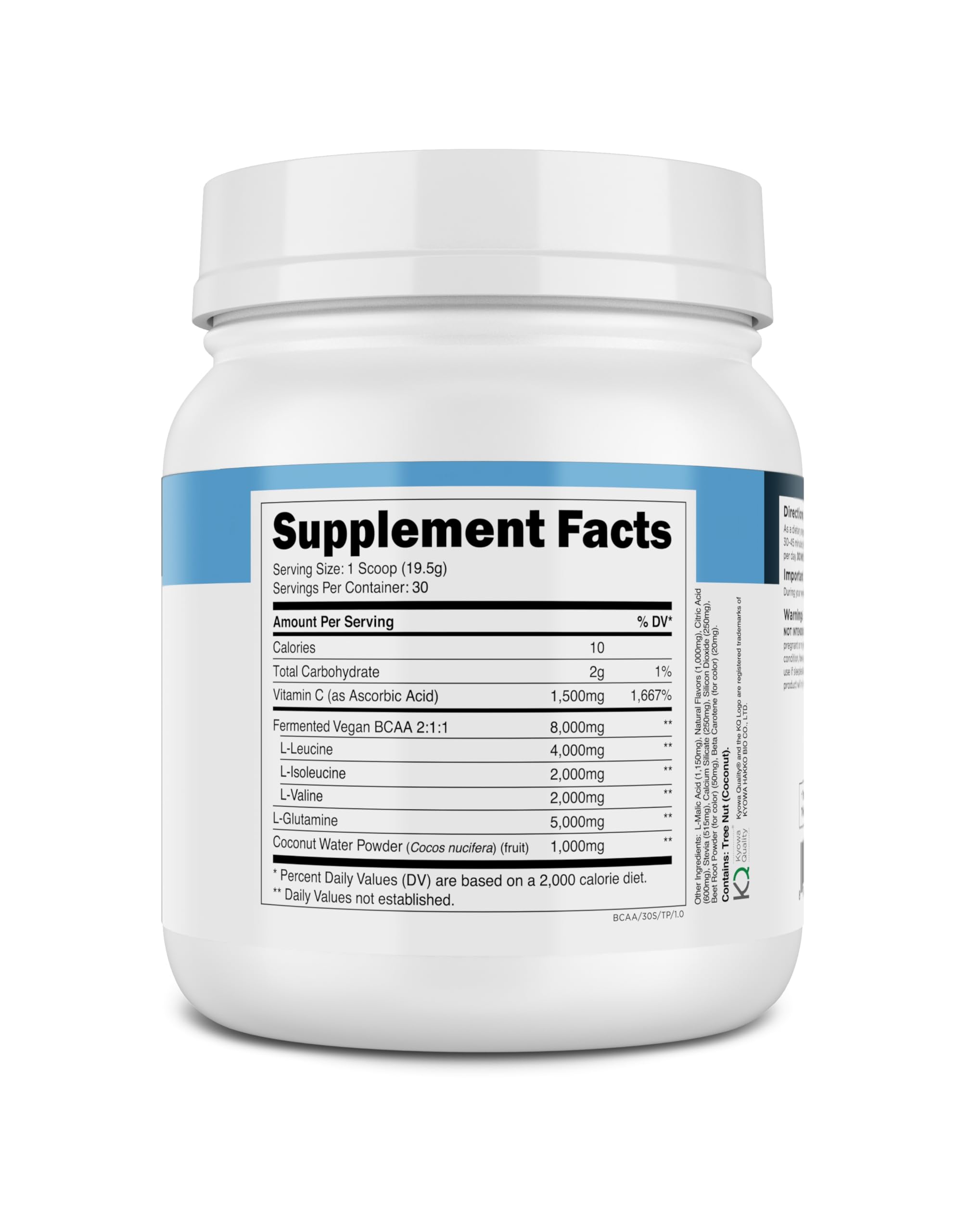 Transparent Labs BCAA Glutamine stevia sweetened formula with no artificial additives.