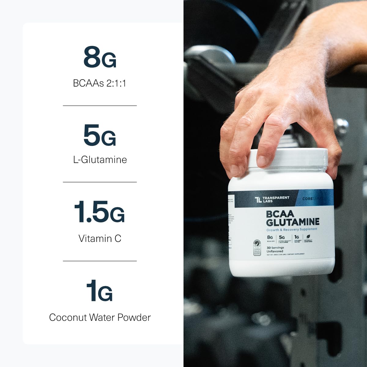 Transparent Labs BCAA Glutamine strawberry lemonade glass suggests flavorful hydration
