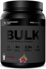 Transparent Labs Bulk Black pre-workout bottle with clear dosing label.