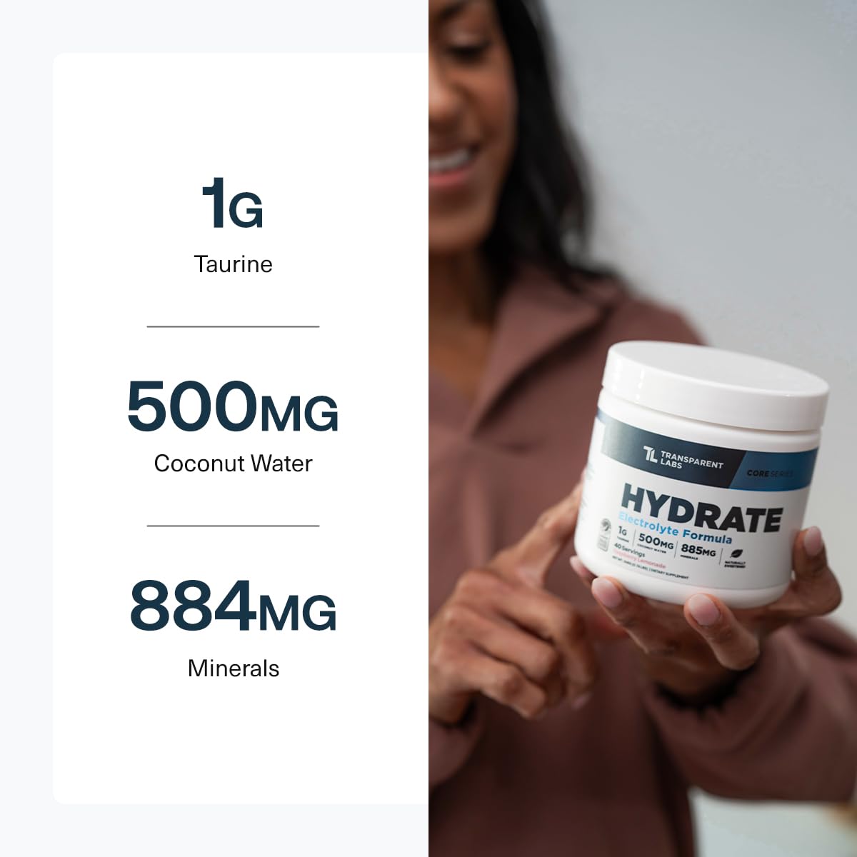 Transparent Labs Hydrate coconut water ingredient emphasizes natural hydration.