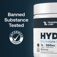 Transparent Labs Hydrate Tropical Punch scoop displaying natural electrolyte blend.