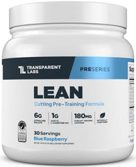 Transparent Labs Lean Pre-Workout bottle in blue raspberry signals a workout energy boost