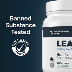 Lean Pre-Workout scoop beside the jar shows precise pre-workout dosing