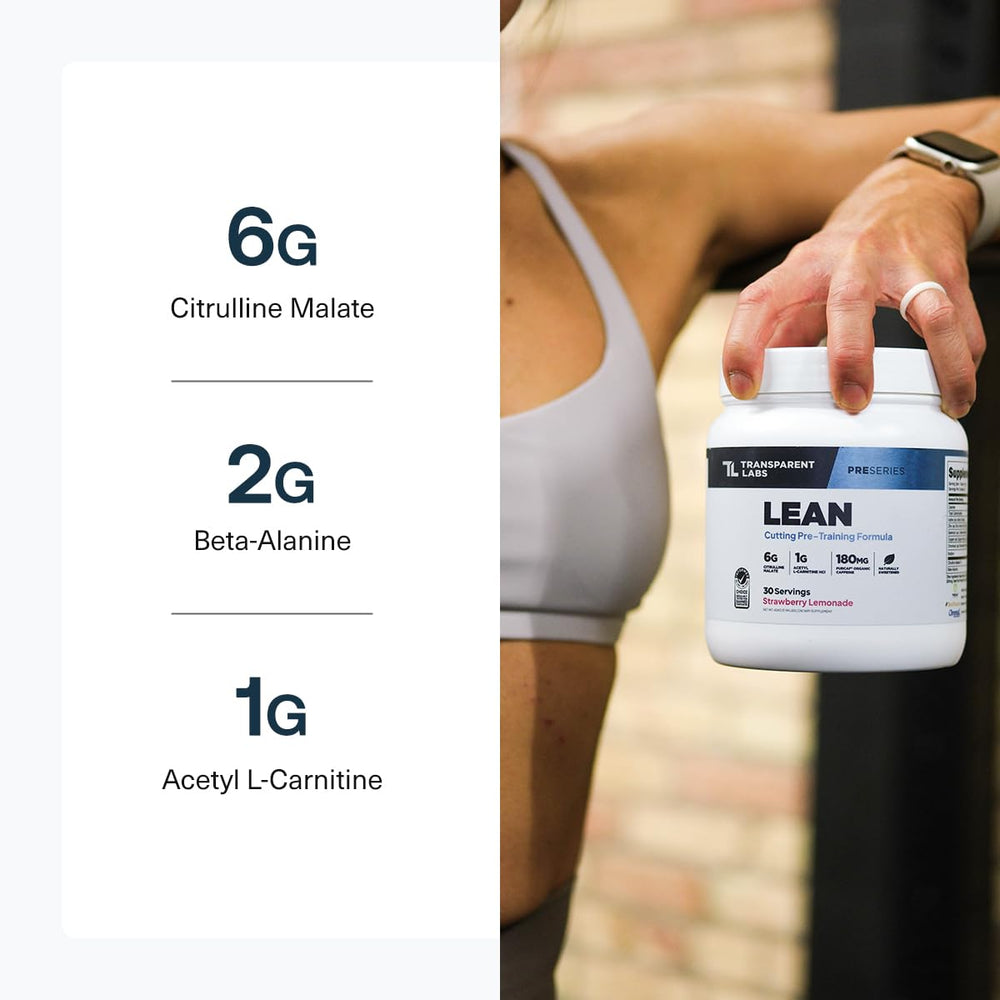 Packaging of Transparent Labs Lean Pre-Workout emphasizes quality ingredients and clarity