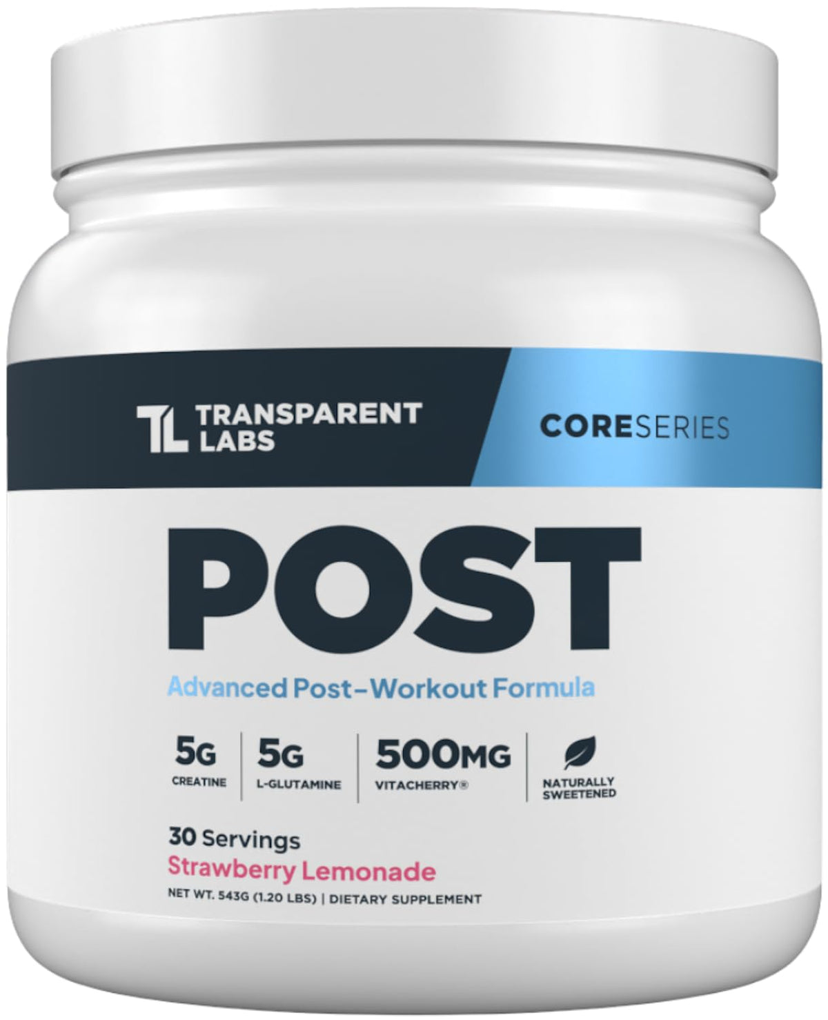 Transparent Labs Post bottle front for post-workout recovery