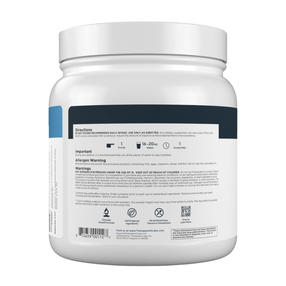 Transparent Labs Post natural-stevia flavor with no artificial colors