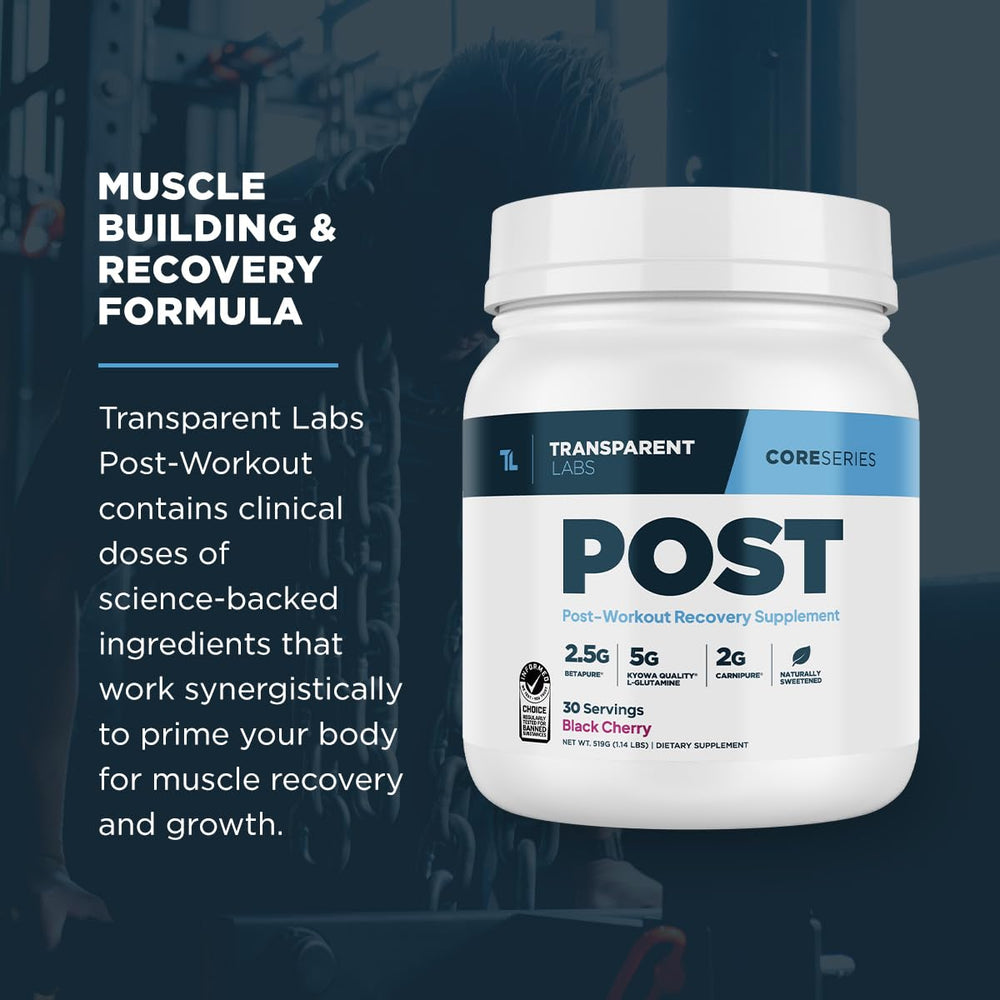 Transparent Labs Post powder dispensed into glass for quick hydration after training