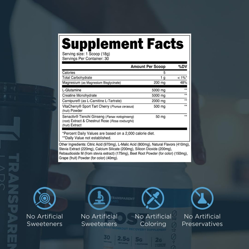 Transparent Labs Post serving scoop beside powder for post-workout recovery use