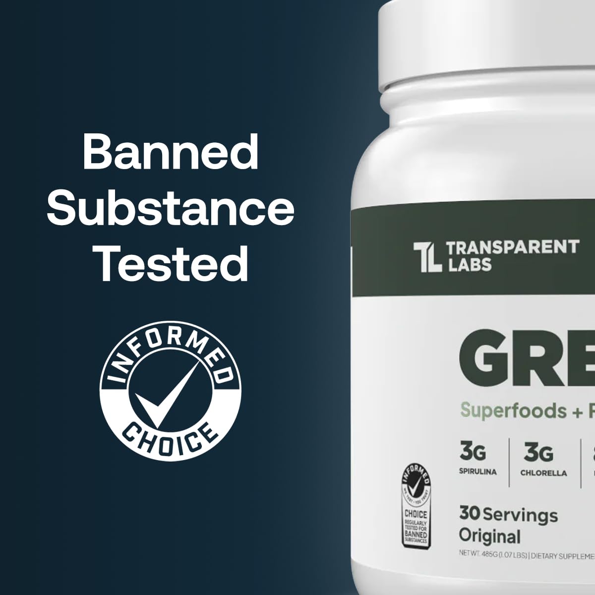 Closeup of Transparent Labs Prebiotic Greens label highlighting clean ingredients.