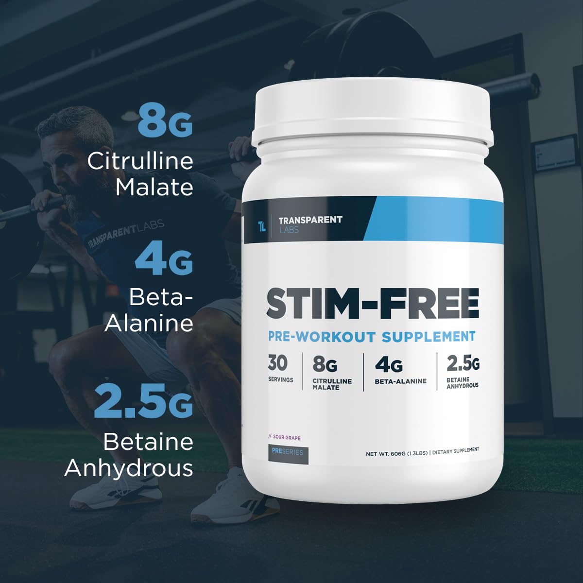 Transparent Labs Stim-Free blue raspberry powder dissolves quickly in water.