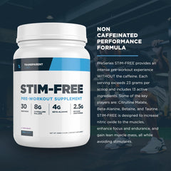 Transparent Labs Stim-Free bottle and scoop show stimulant-free option for cycling off caffeine.
