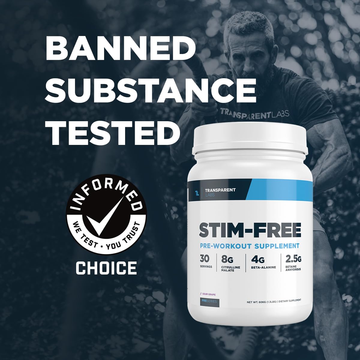 Transparent Labs Stim-Free ingredients label lists 13 active ingredients for performance.