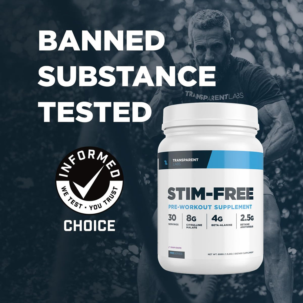 Transparent Labs Stim-Free ingredients label lists 13 active ingredients for performance.