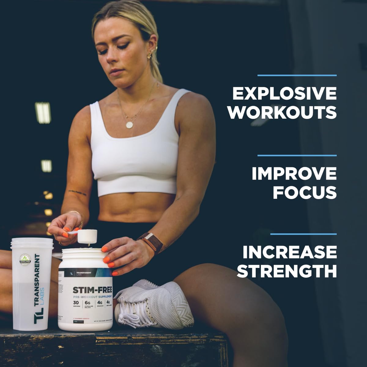 Transparent Labs Stim-Free nitric oxide emphasis suggests improved blood flow during workouts.