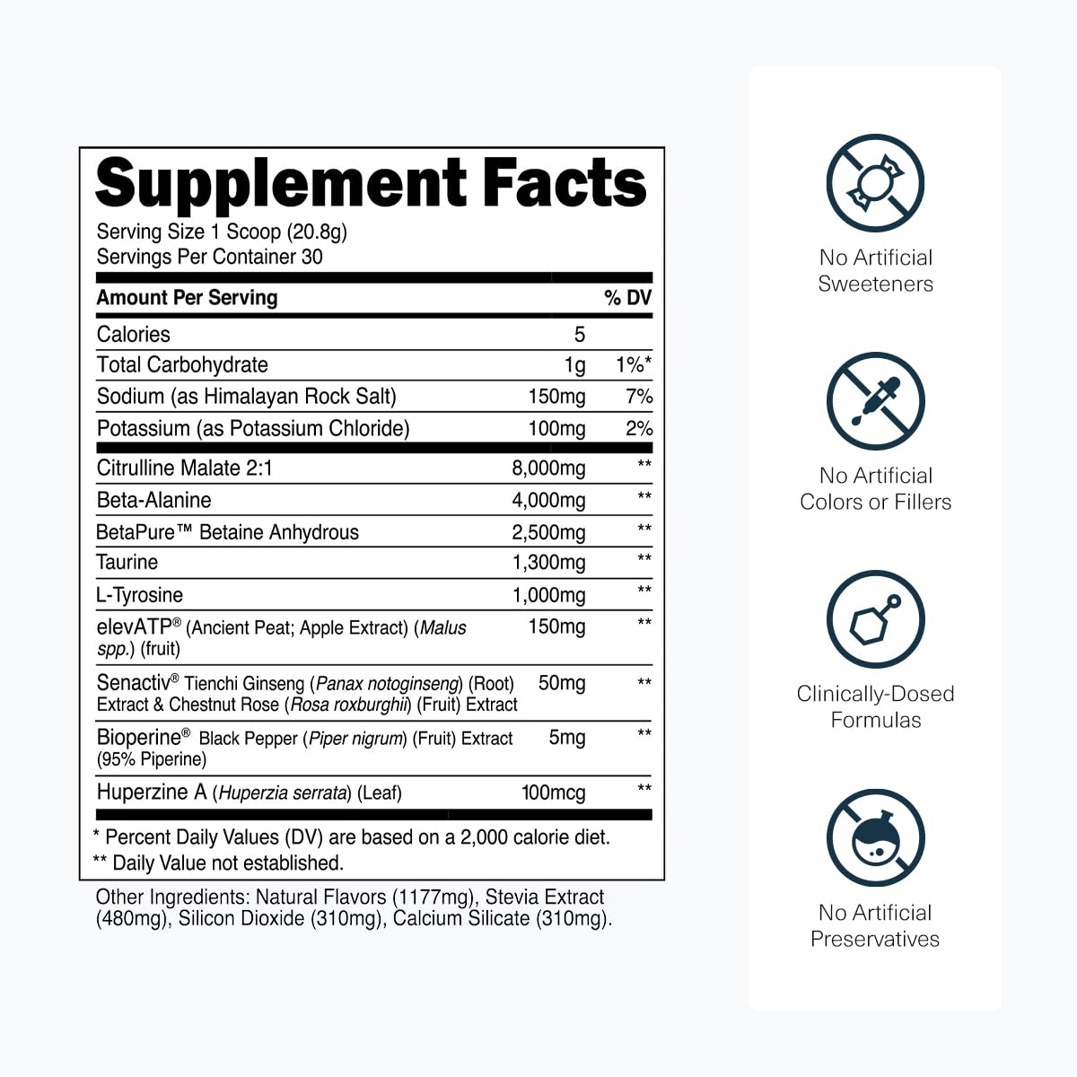 Transparent Labs Stim-Free strawberry lemonade label shows 8,000 mg citrulline malate per serving.
