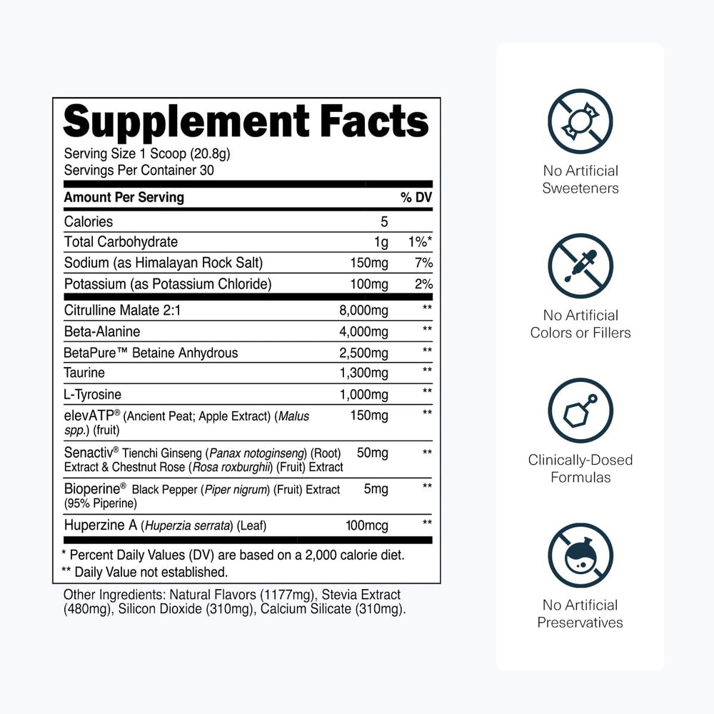 Transparent Labs Stim-Free strawberry lemonade label shows 8,000 mg citrulline malate per serving.