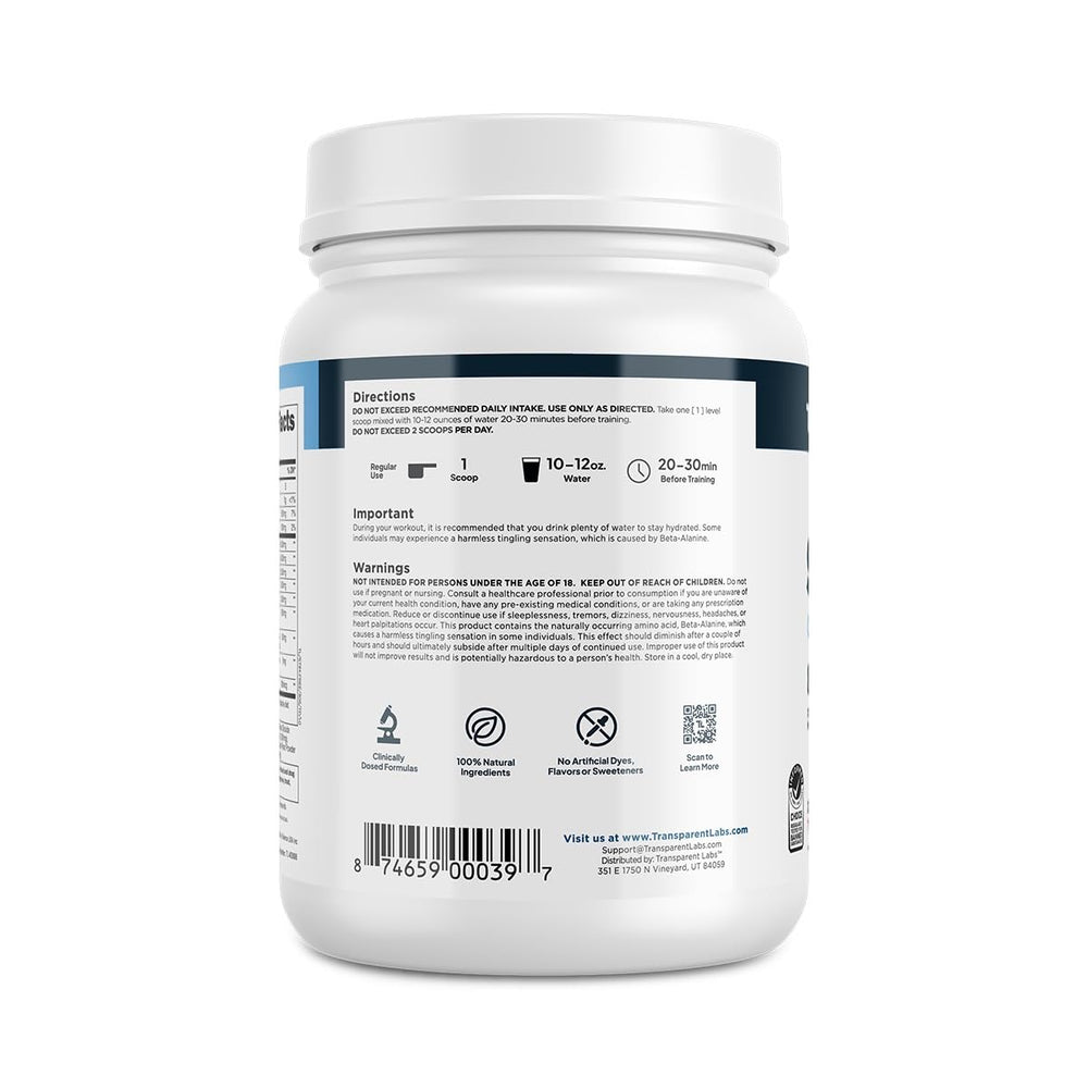 Transparent Labs Stim-Free shaker capturing powder dispersion in water.