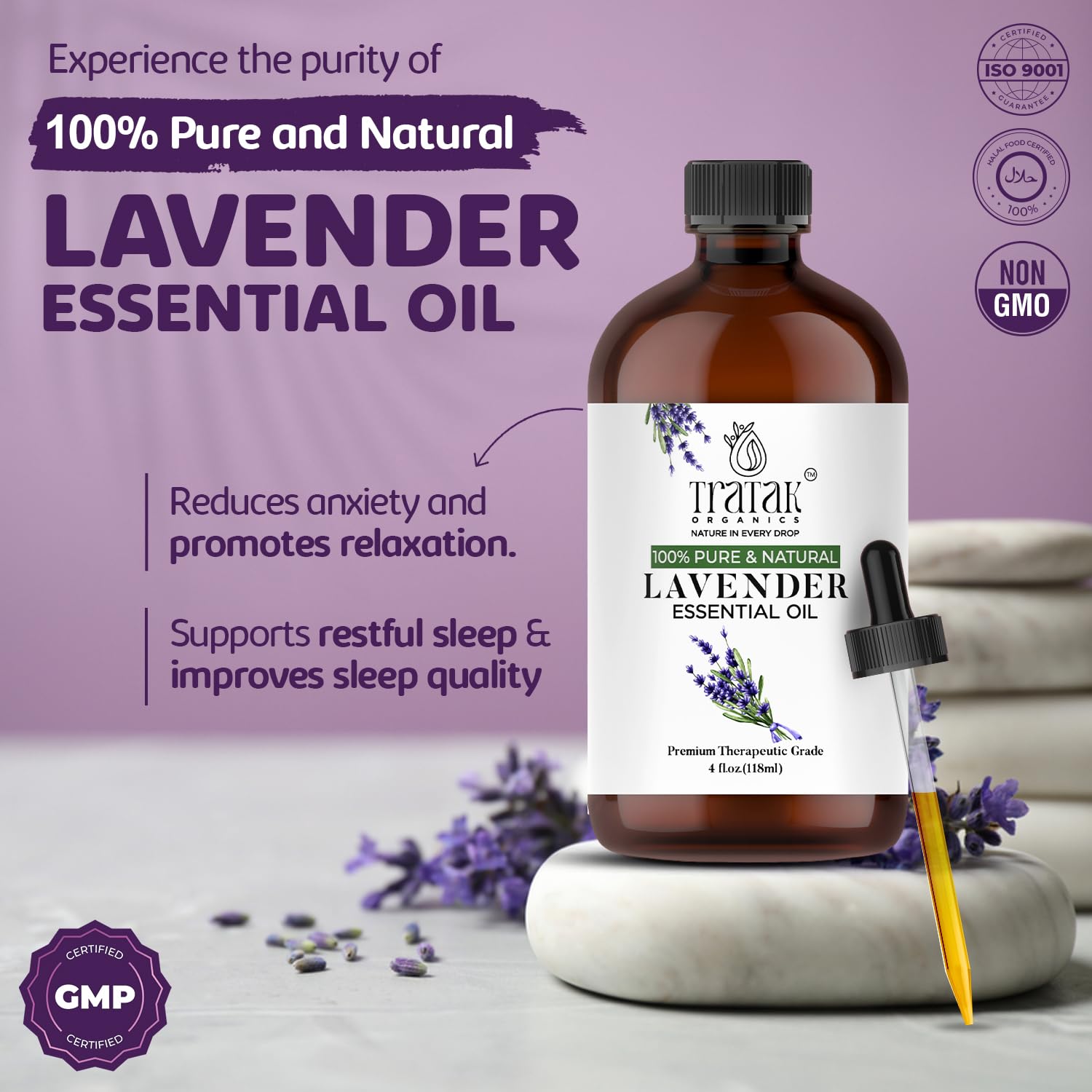 TRATAK ORGANICS Lavanda, proceso de destilación pura para uso aromático.
