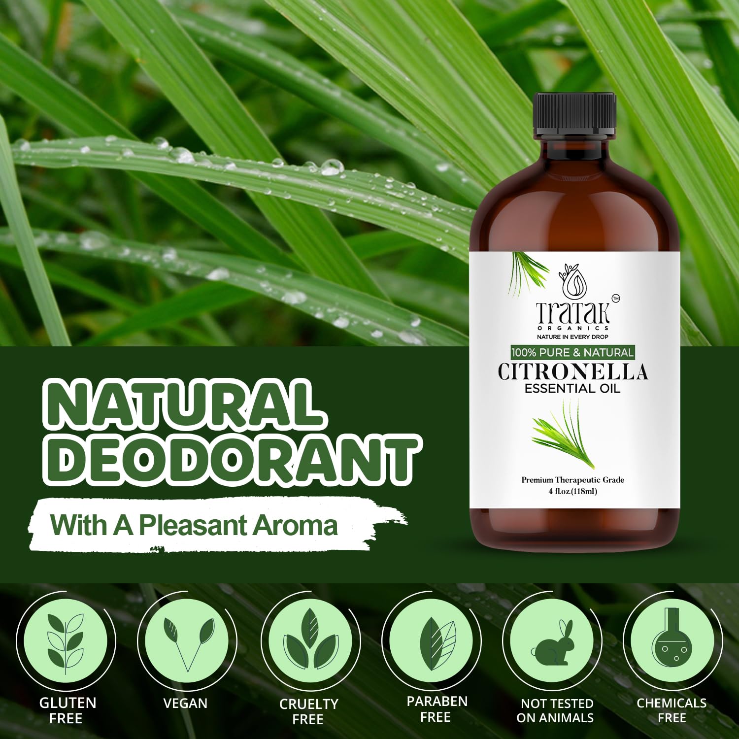 Masaje con aceite esencial de citronela TRATAK ORGANICS para relajación suave.