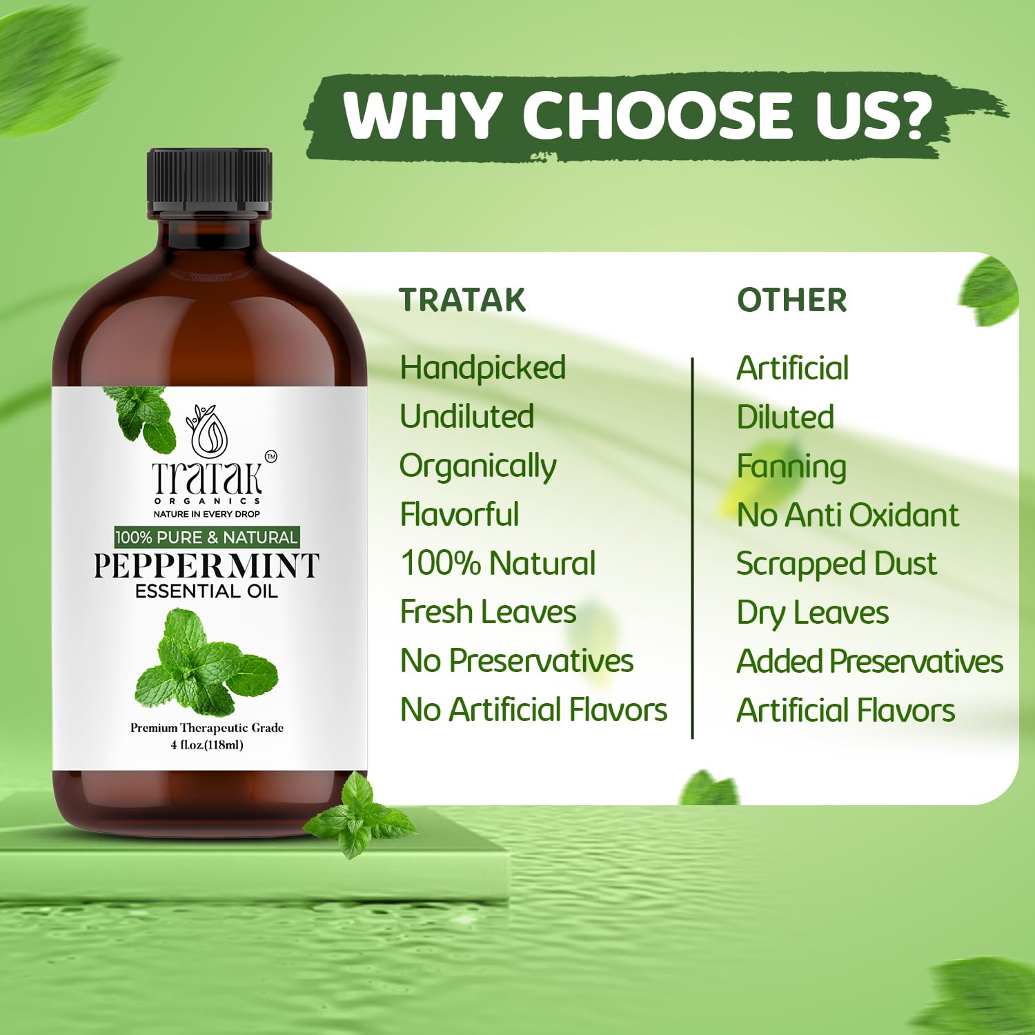 TRATAK ORGANICS Peppermint Piperita aromatherapy aids focus and refreshment.