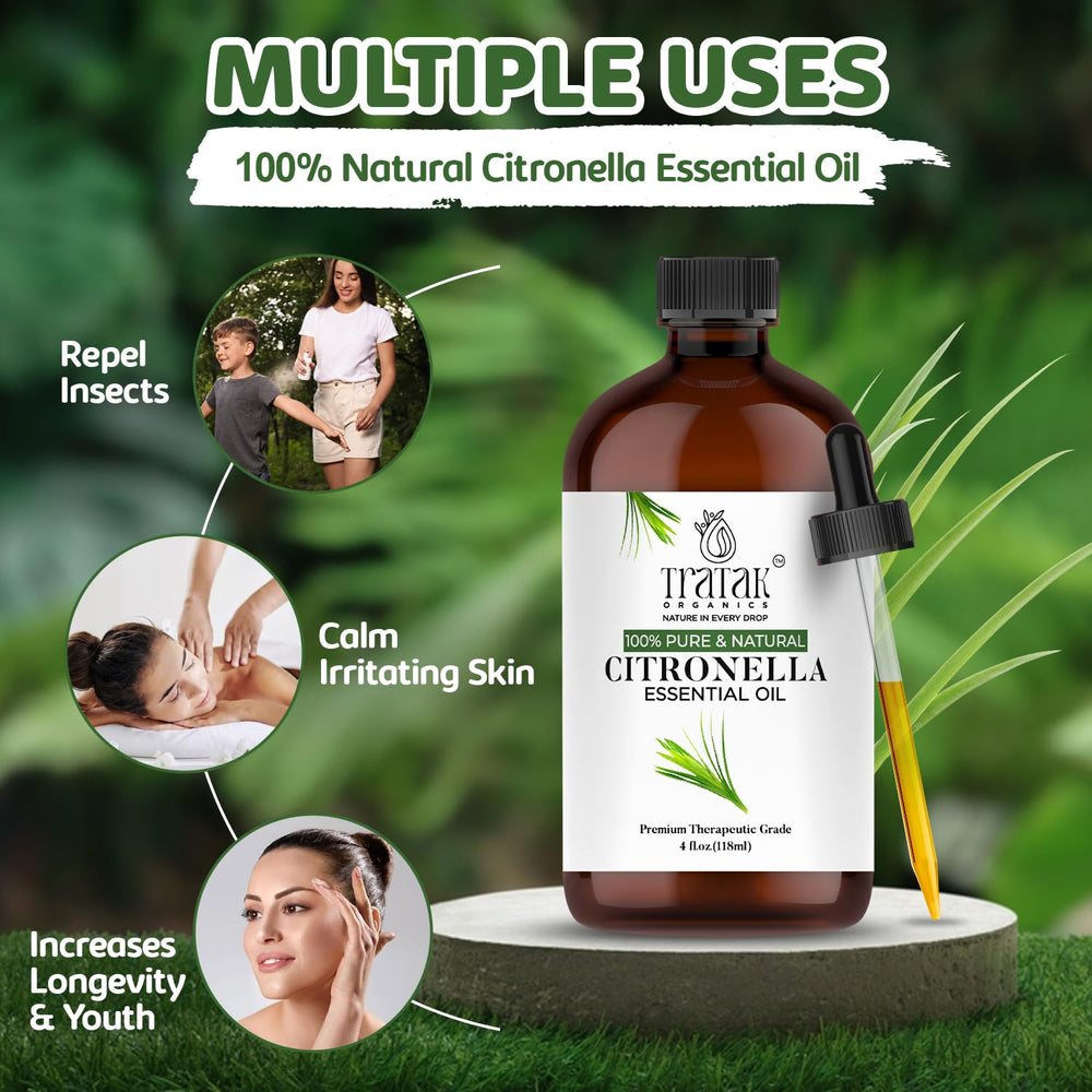 Relajación en baño con citronela TRATAK ORGANICS para experiencia calmante.