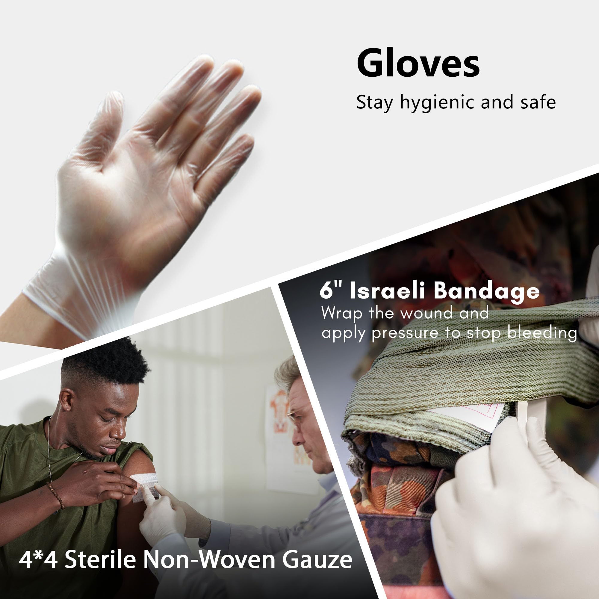 Trauma Kit Compact IFAK 4x4 sterile gauze for absorbent wound care.