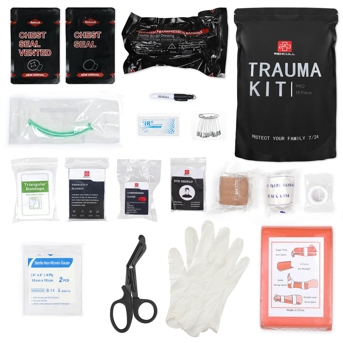 Trauma Kit Compact IFAK with 6in Israeli bandage for quick hemorrhage control.