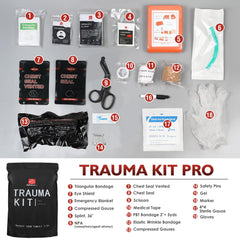 Trauma Kit Compact IFAK vented chest seal for chest wound care and airway support.