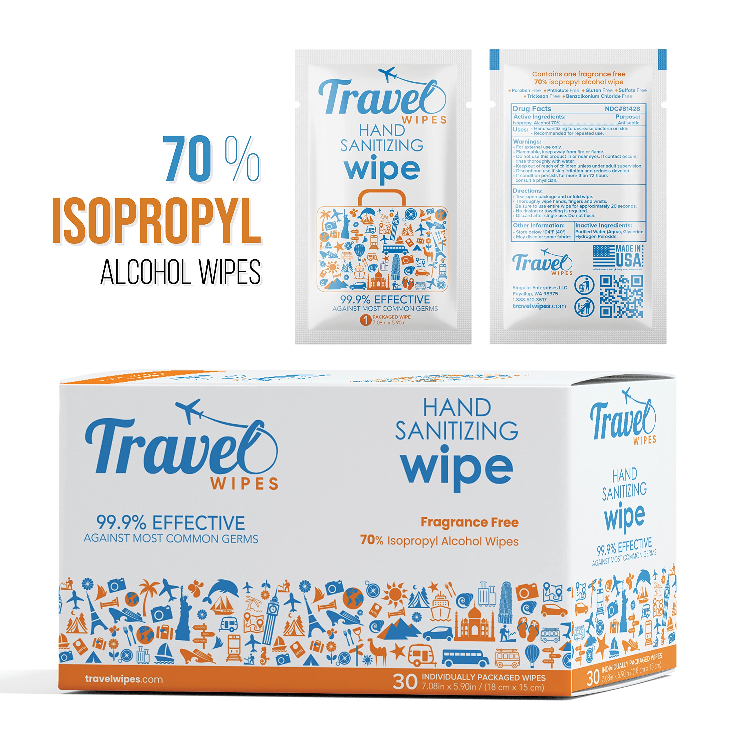 Travel Wipes compact travel pack suited for bags, pockets, and daily commutes.