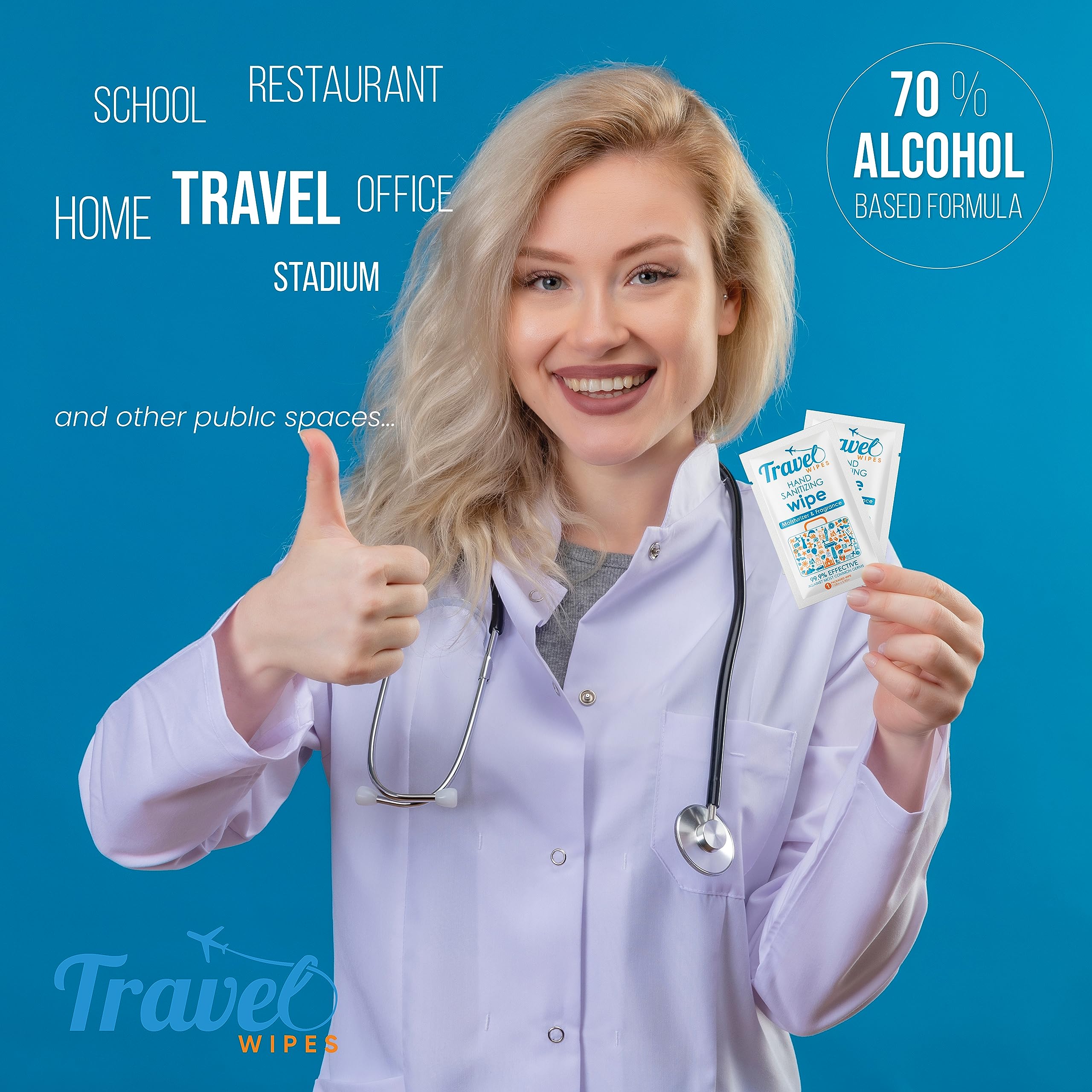 Travel Wipes with fresh citrus scent for refreshing use.